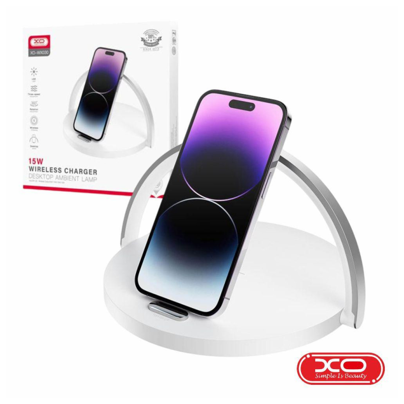 Carregador por Indução 15W C/ Luz Presença e Suporte XO