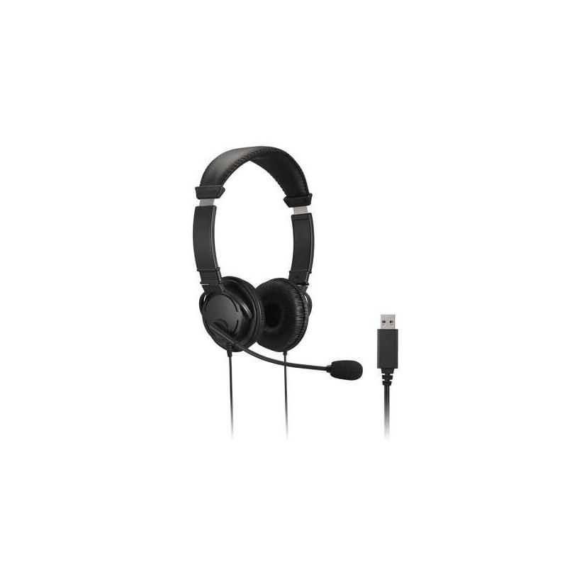 Headset USB com microfone - Faixa de cabeça ajustável - Almofadas acolchoadas - Controles no cabo - Cabo de 1,80 m - Preto