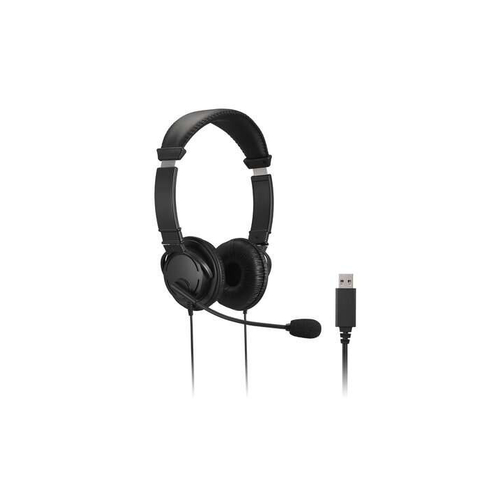 Headset USB com microfone - Faixa de cabeça ajustável - Almofadas acolchoadas - Controles no cabo - Cabo de 1,80 m - Preto