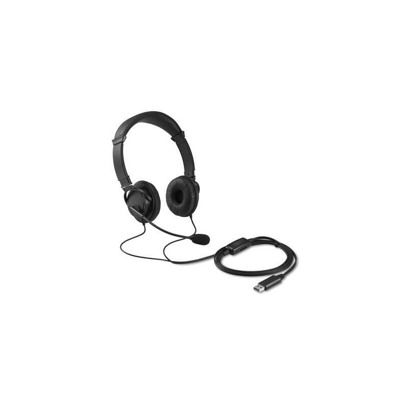Headset USB com microfone - Faixa de cabeça ajustável - Almofadas acolchoadas - Controles no cabo - Cabo de 1,80 m - Preto