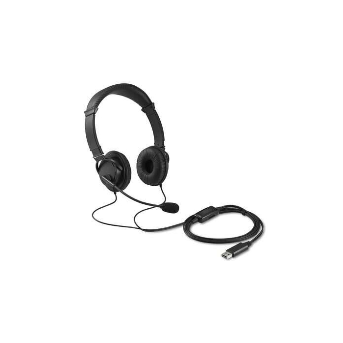 Headset USB com microfone - Faixa de cabeça ajustável - Almofadas acolchoadas - Controles no cabo - Cabo de 1,80 m - Preto
