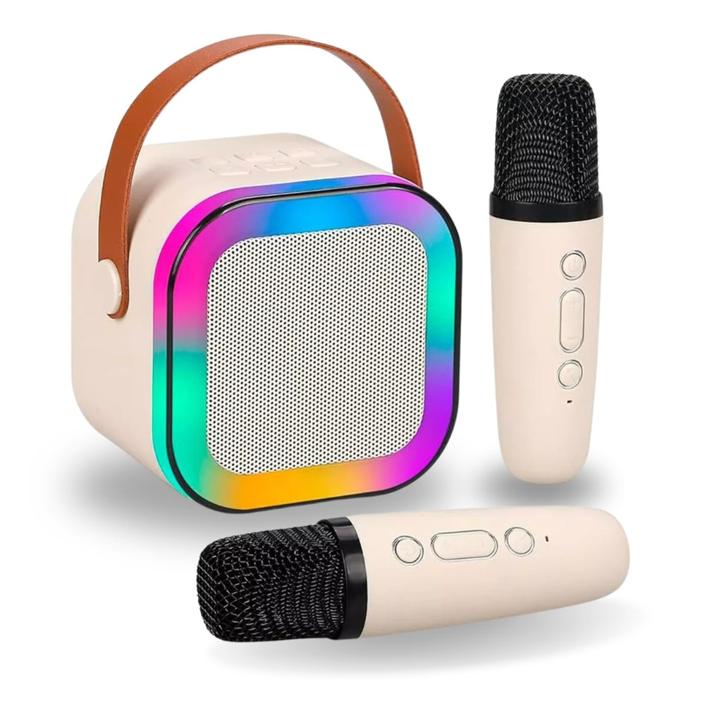 Karaoke Portátil Bluetooth c/2 microfones sem fio (Bege)