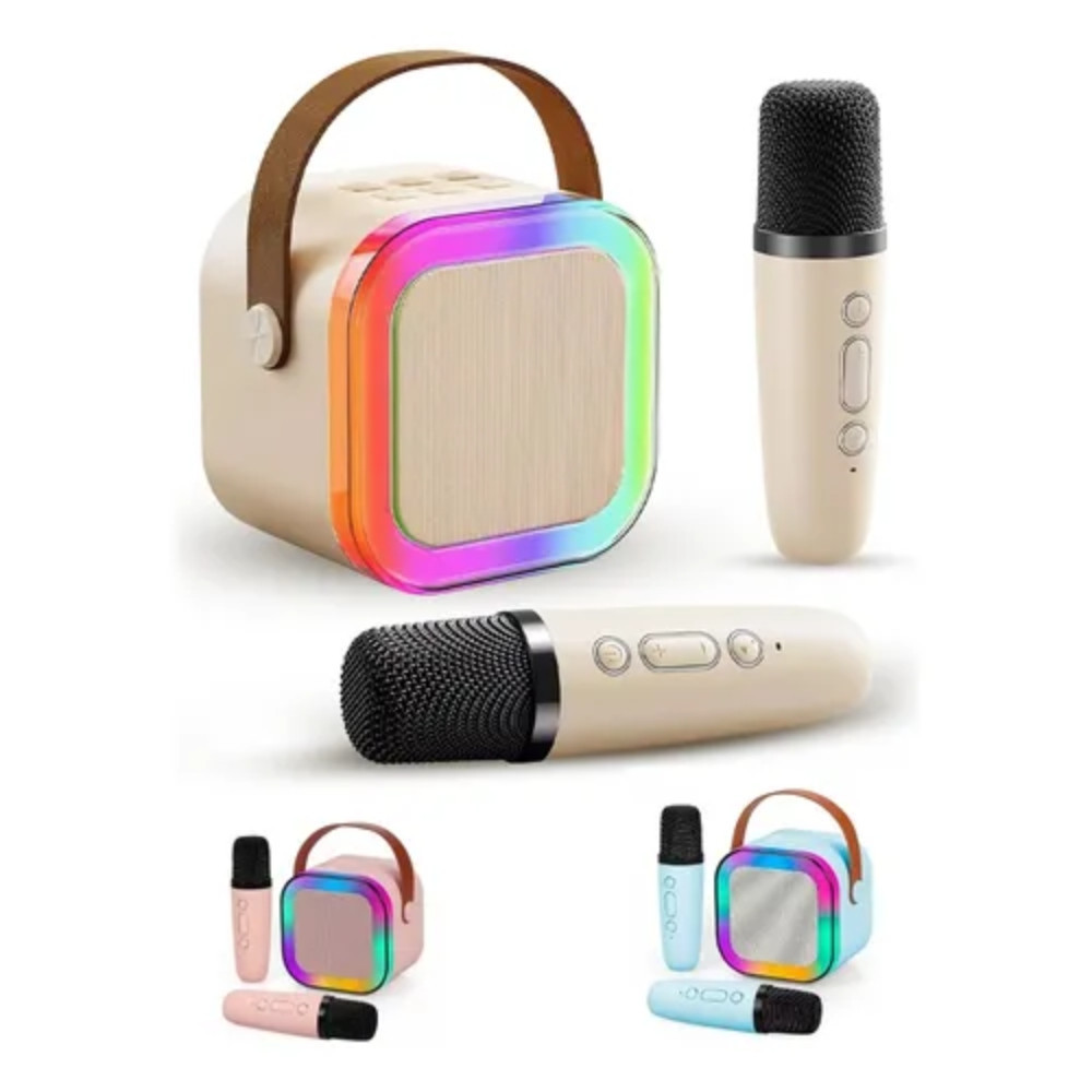 Karaoke Portátil Bluetooth c/2 microfones sem fio (Bege)