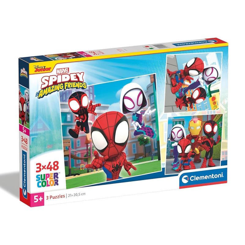 Puzzle Super Color 3x48 Marvel: Spidey and His Amazing Friends - Clementoni