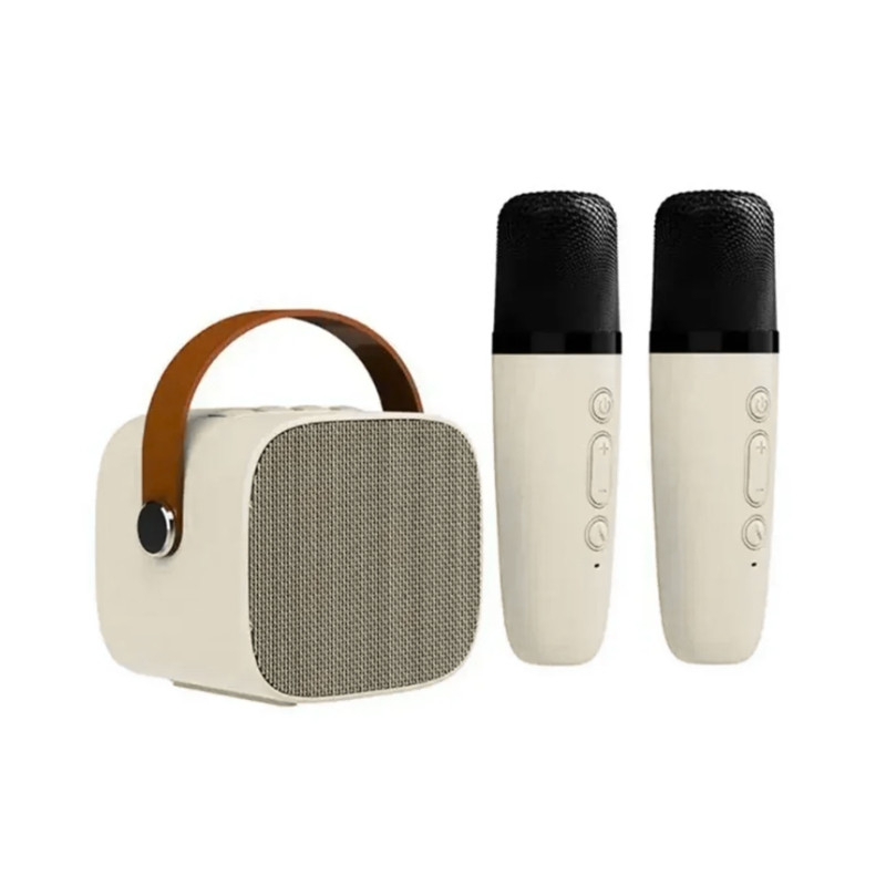 Karaoke Portátil Bluetooth c/2 microfones sem fio (Bege -S/ RGB)
