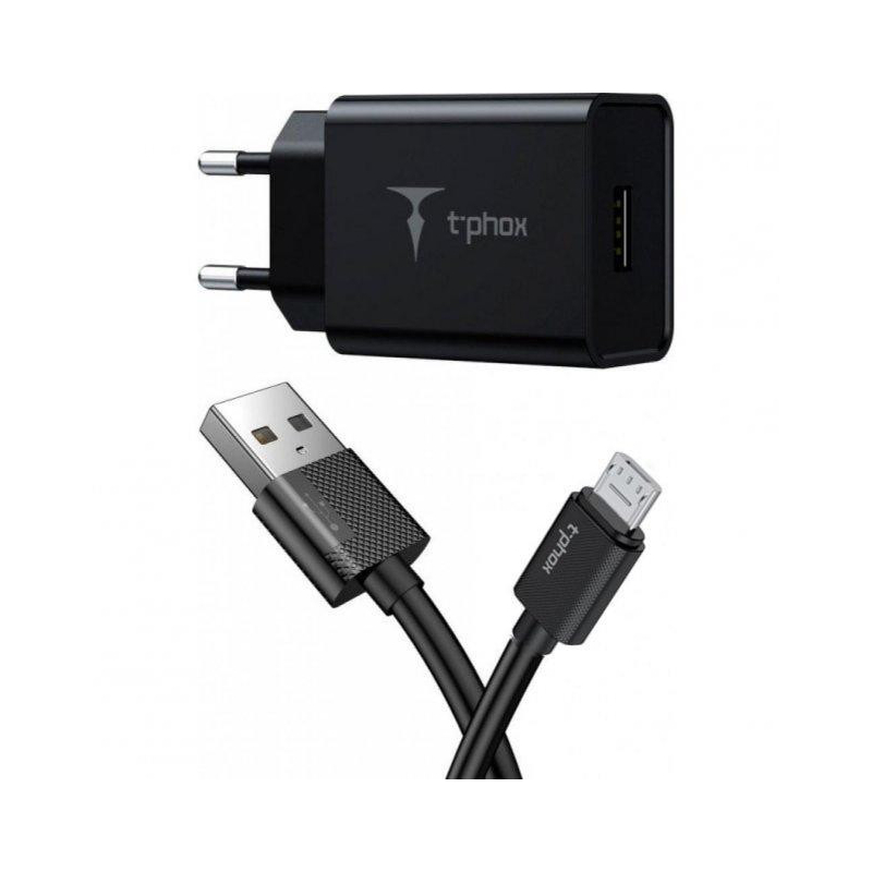 T-Phox Mini Carregador + cabo USB a Micro USB (1.2 m) preto