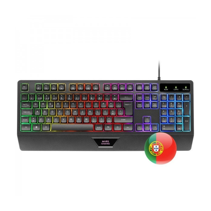 Combo Gamer 3 em 1 Mars Gaming - Teclado RGB H-Mech -  Rato de 3200 DPI - Mouse Pad Nanotextil Rainbow Preto