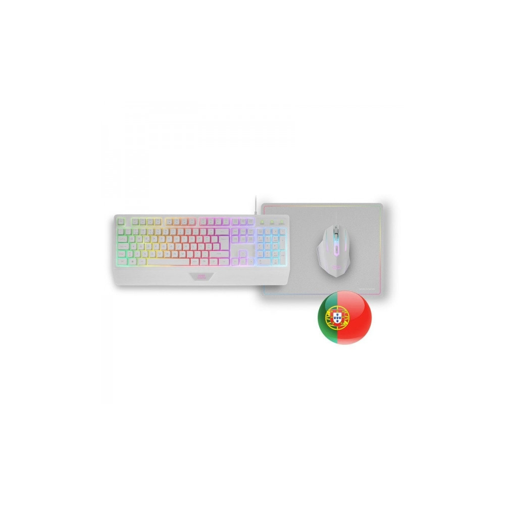 Combo Mars Gaming MCP124 3 em 1 - Teclado RGB H-Mech  Mouse com interruptores RGB HUANO - Branco