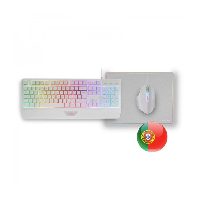 Combo Mars Gaming MCP124 3 em 1 - Teclado RGB H-Mech  Mouse com interruptores RGB HUANO - Branco