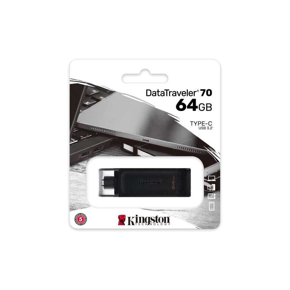 PenDrive Kingston Type-C 64GB DataTraveler 70 3.2 Gen 1 (Preto)