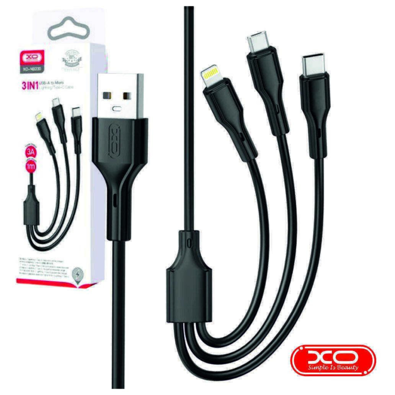 Cabo 3em1 Carregamento e Dados 100W 1m (Preto)