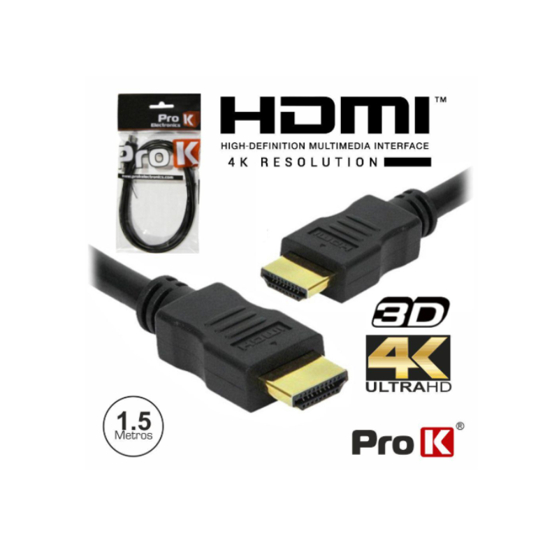 Cabo HDMI Dourado Macho / Macho 2.0 4k Preto 1.5m 90º PROK