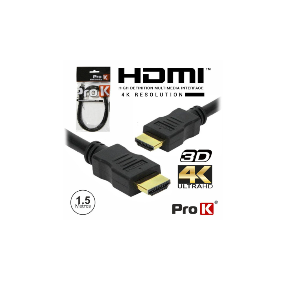 Cabo HDMI Dourado Macho / Macho 2.0 4k Preto 1.5m 90º PROK