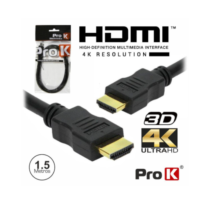 Cabo HDMI Dourado Macho / Macho 2.0 4k Preto 1.5m 90º PROK