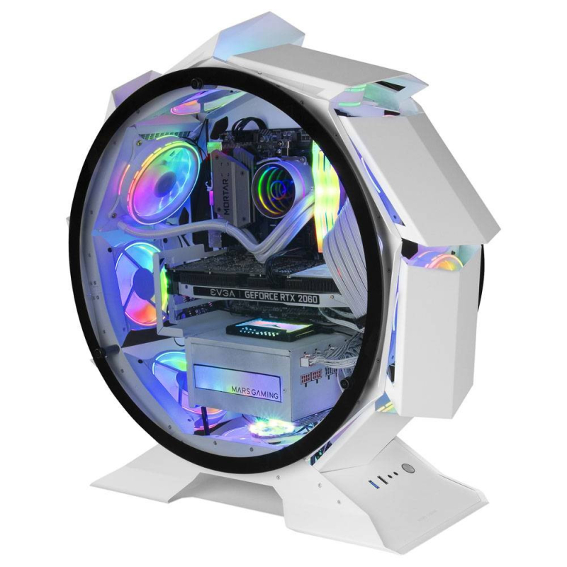 Caixa Micro-ATX Mars Gaming Premium Gaming Circular Vídro Temperado (Branca)
