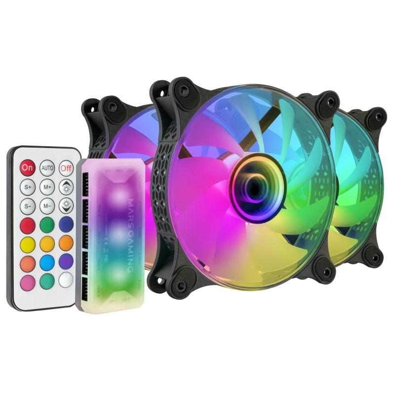 Kit 3x Ventoinhas ARGB Mars Gaming 12cm Espelho Infinito (Pretas)