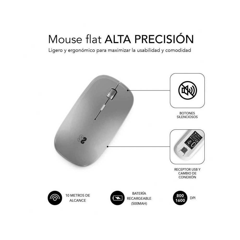 Rato SUBBLIM SUBMO-DFLAT22  1600 DPI  Prateado