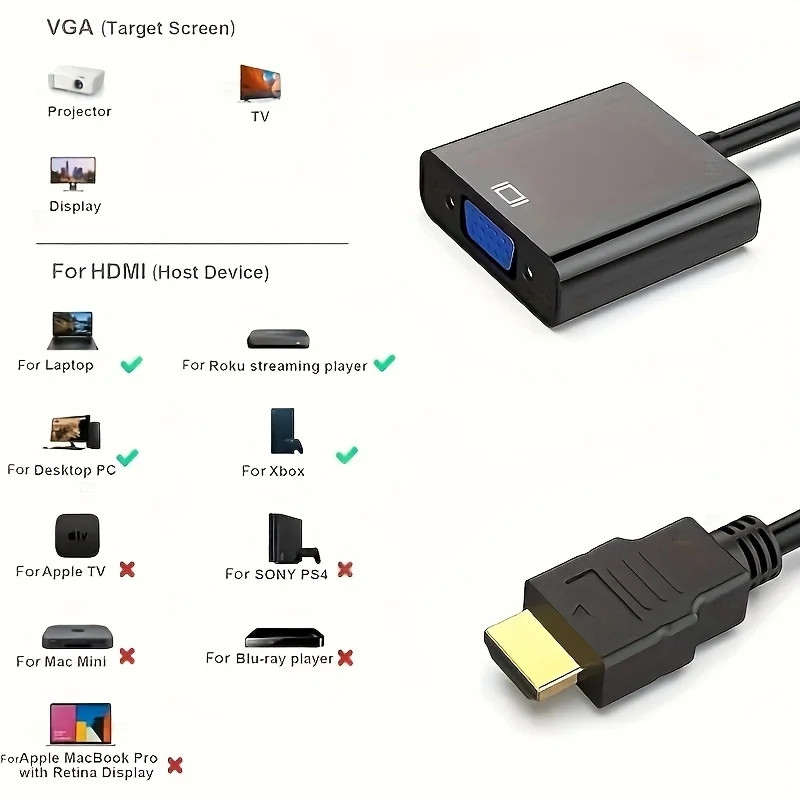 Conversor HDMI para VGA 1080p (Preto)