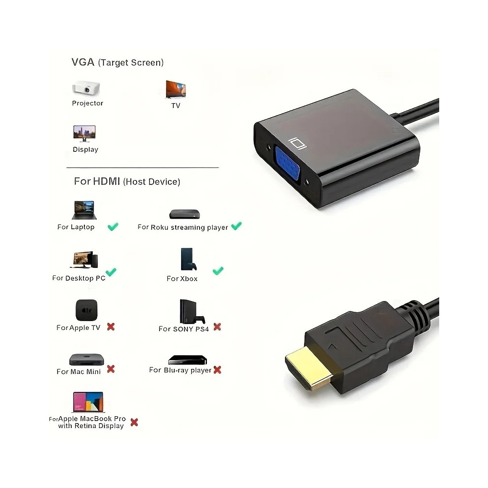 Conversor HDMI para VGA 1080p (Preto)