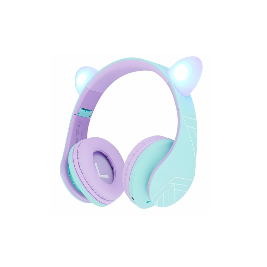 Auscultadores sem fios para crianças Cat Ears Turquesa/Violeta