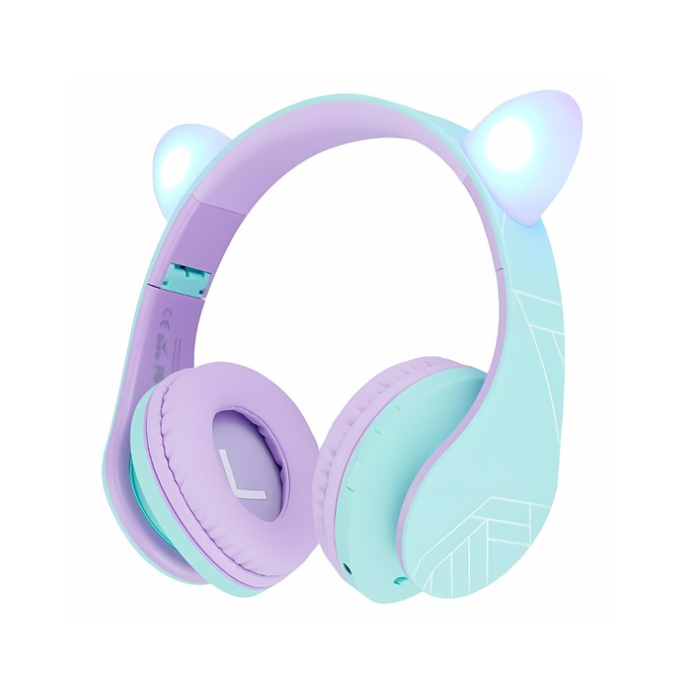 Auscultadores sem fios para crianças Cat Ears Turquesa/Violeta