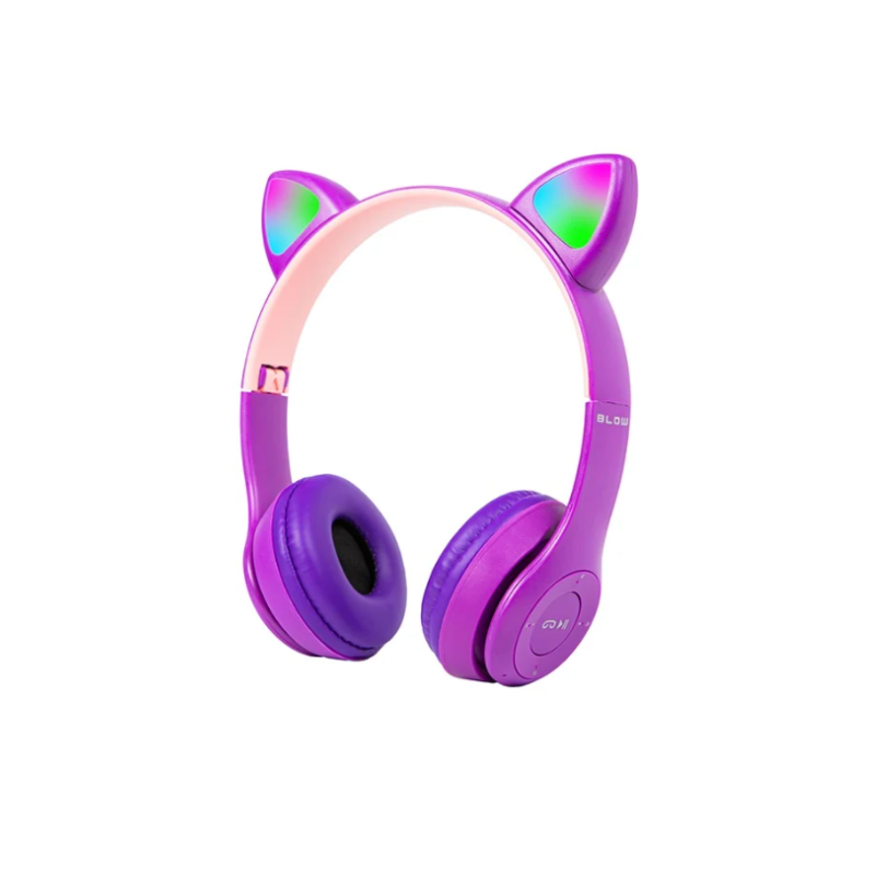 Auscultadores s/ Fios Bluetooth5.0 c/ Orelhas de Gato RGB (Rosa/Violeta)