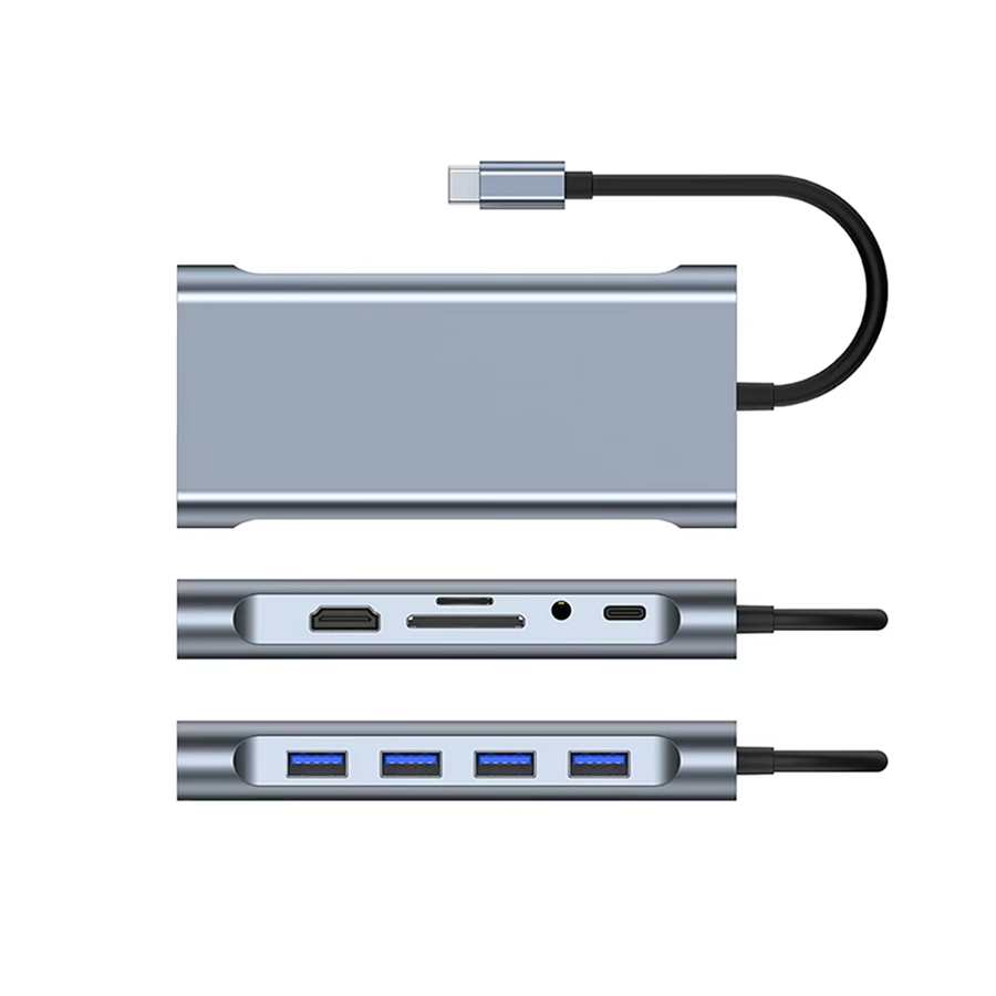 Hub Type-C para 3 USB-A + Ethernet + HDMI + VGA + Cartões + AUX