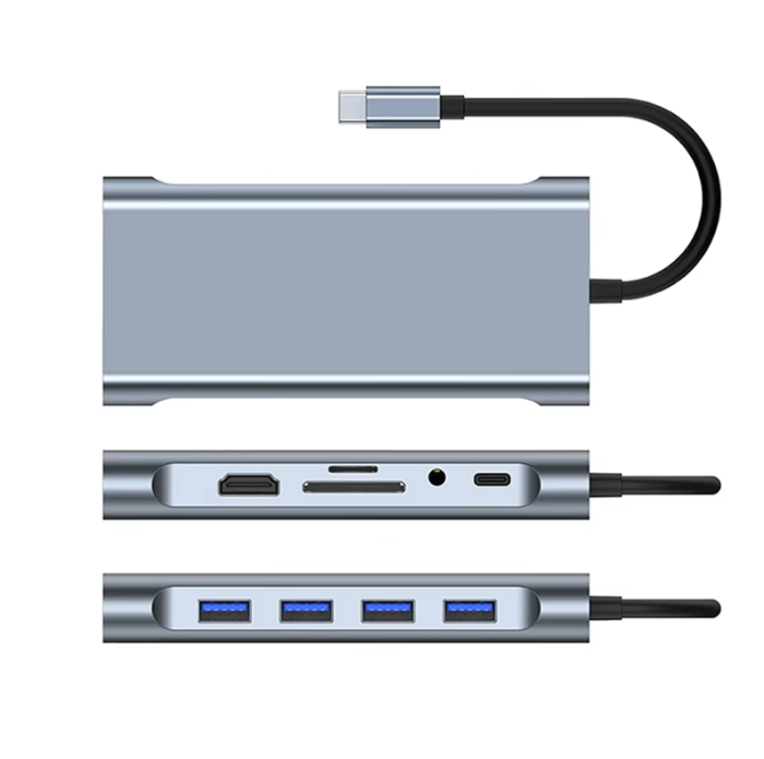 Hub Type-C para 3 USB-A + Ethernet + HDMI + VGA + Cartões + AUX