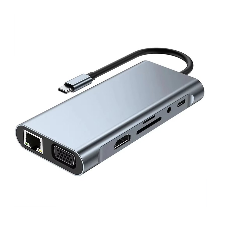 Hub Type-C para 3 USB-A + Ethernet + HDMI + VGA + Cartões + AUX