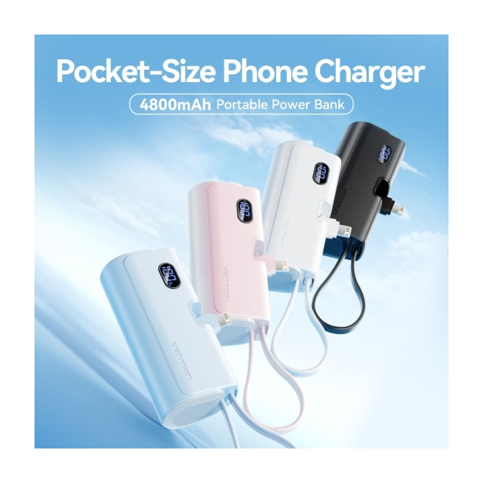 PowerBank Vention 4800mAh Lightning  
Carregamento Rápido de 22.5W (Branco)