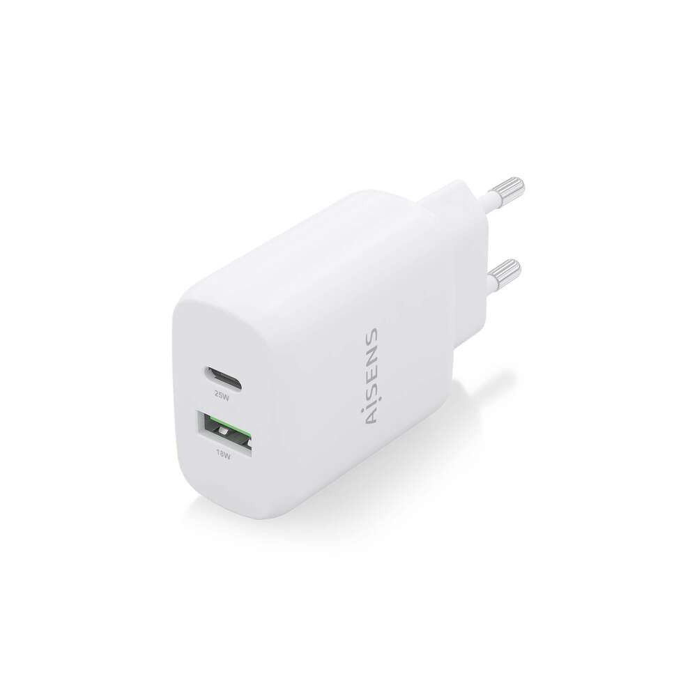 Carregador Aisens 20W - 1x USB-C PD3.0 - 1x USB-A QC3.0 Branco