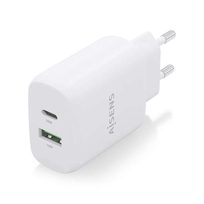 Carregador Aisens 20W - 1x USB-C PD3.0 - 1x USB-A QC3.0 Branco