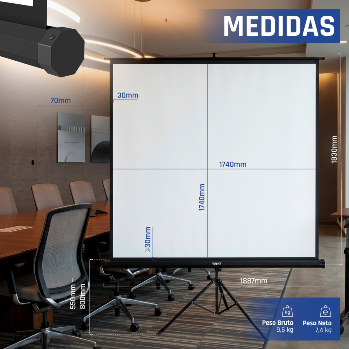 Tela de Projeção + Tripé + Bolsa Mural Iggual - 180 x 180 cm