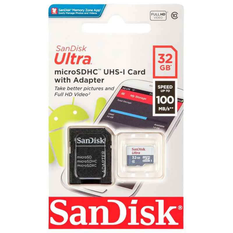 Cartão de Memória Sandisk Ultra Micro SDHC 32GB Classe 10+ Adaptador SD