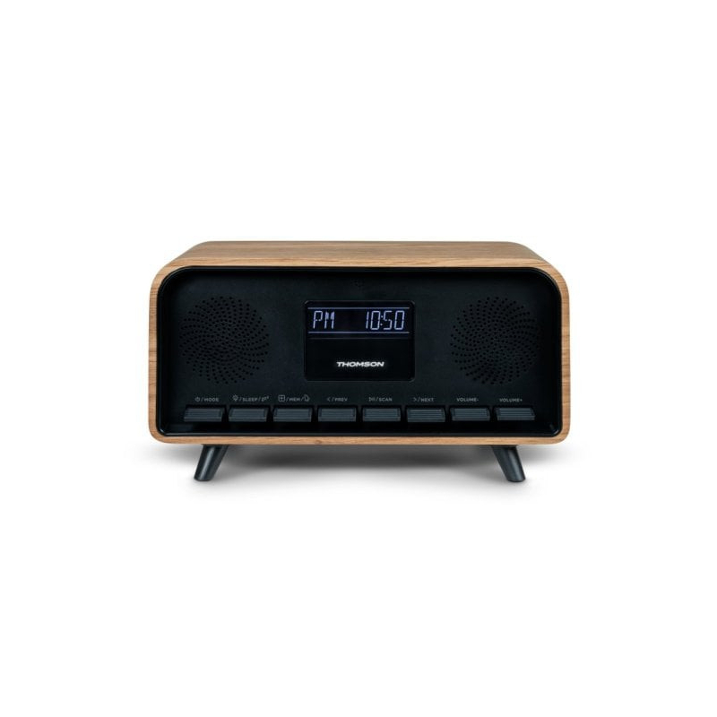 Coluna Retro Thomson RT850BT 30W Bluetooth - Radio Relógio Despertador -  Madeira/Preto