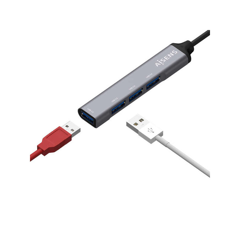 Conversor Hub Aisens Type-C - 4x USB-A 10cm Cinzento