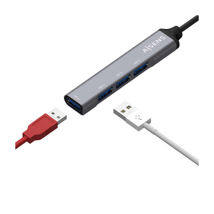 Conversor Hub Aisens Type-C - 4x USB-A 10cm Cinzento