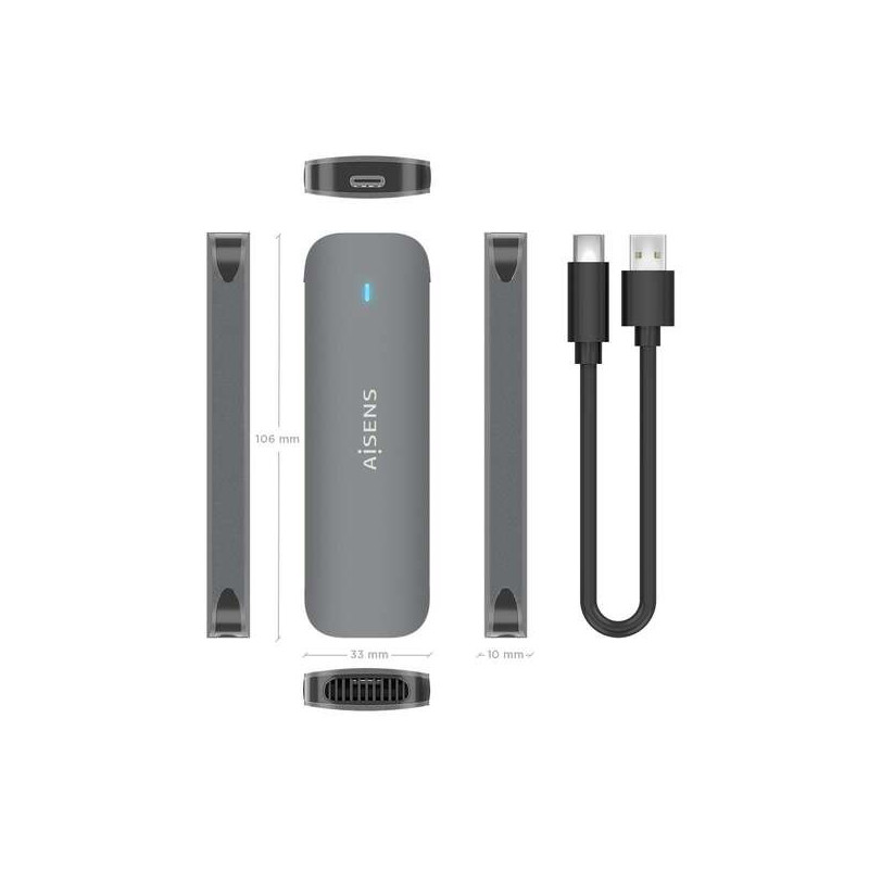 Caixa Externa Aisens M.2 SATA - USB3.1 Cinza (Não suporta discos NVMe)