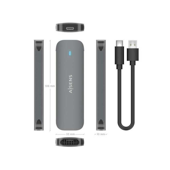 Caixa Externa Aisens M.2 SATA - USB3.1 Cinza (Não suporta discos NVMe)